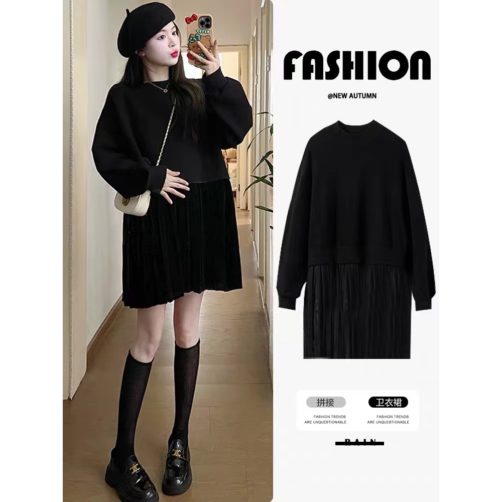 孕妇2023秋冬新款孕妇装时尚洋气宽松显瘦丝绒拼接加绒加厚卫衣裙