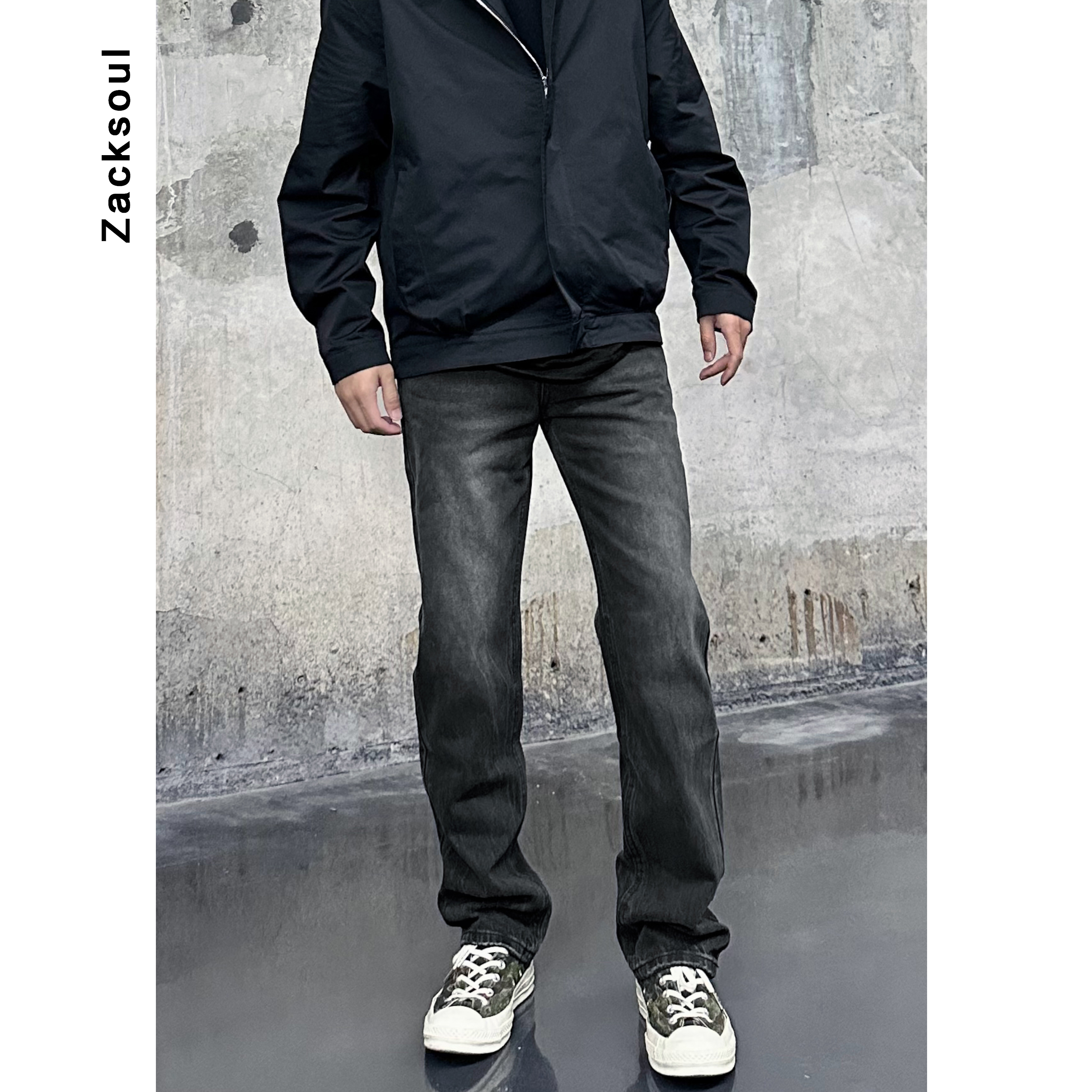 Zack校长重磅水洗做旧百搭水洗直筒男士牛仔裤猫须破坏vintage