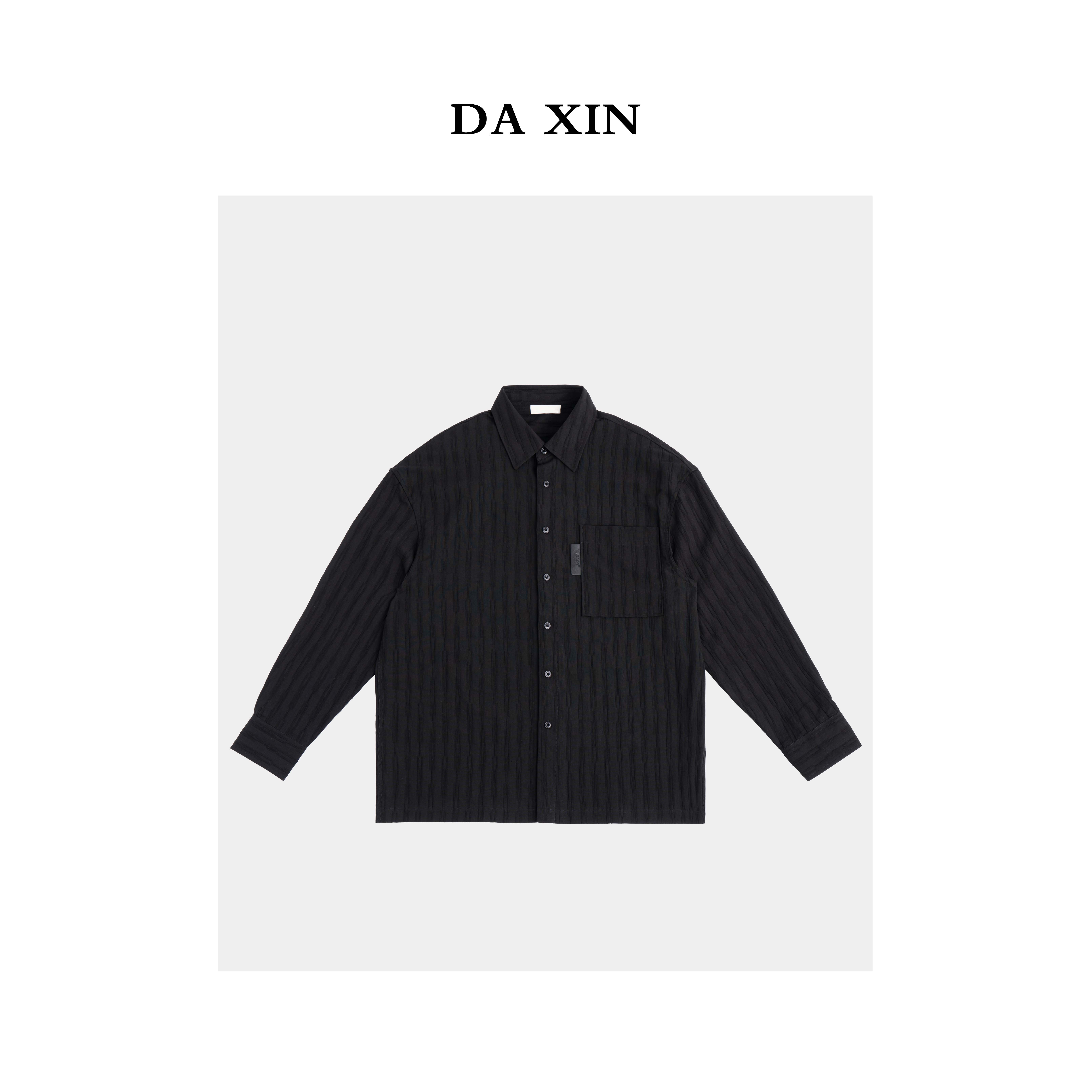 DA XIN 秋季【灰标系列】树纹褶皱设计款长袖男款时髦百搭衬衫男