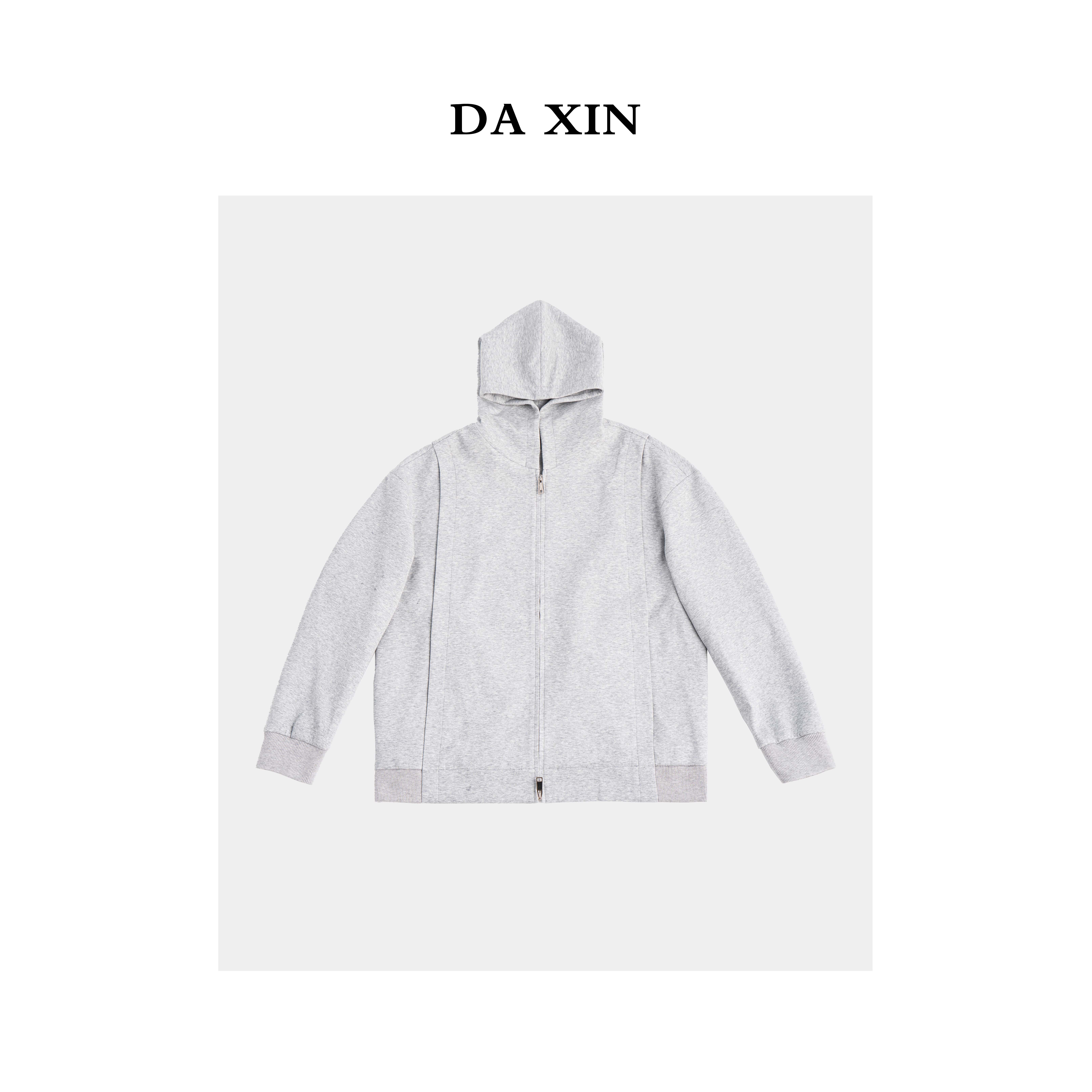 DA XIN 秋季新款廓形连帽活页设计款夹克男款时髦纯色宽松外套男