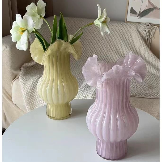 百褶花瓶ins风高颜值百合赫本风异性花瓶鲜花复古欧式法式轻奢