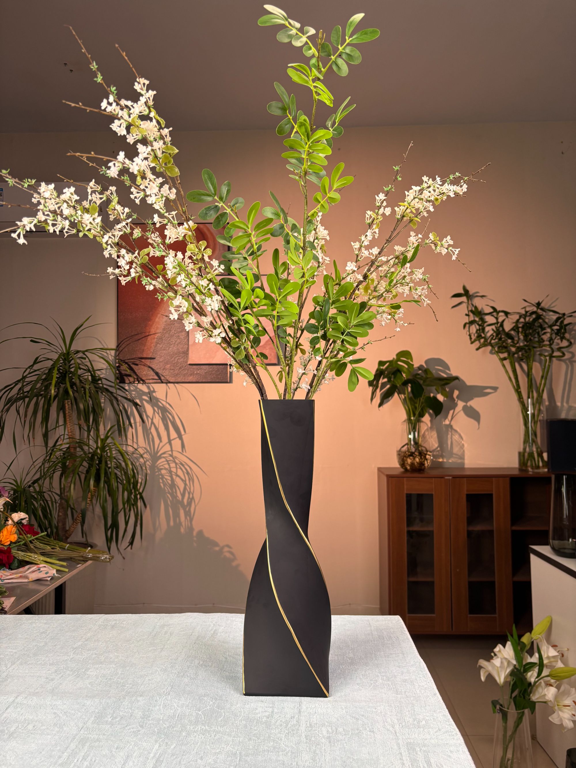 侘寂风玻璃花瓶摆件客厅插花玄关电视柜绿植轻奢高级感小众软装饰