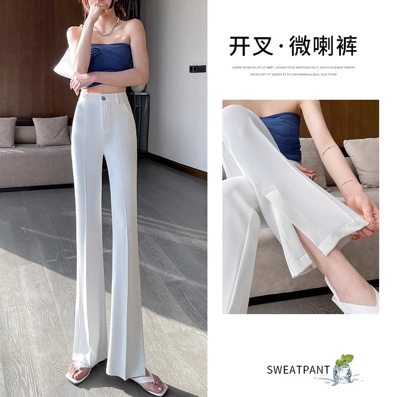 高腰休闲微喇裤女春夏薄款2024新款开叉垂感显瘦修身小个子西装裤