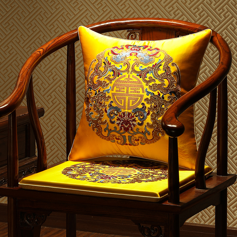 吉祥【缎面】中式椅垫加抱枕含芯套装中国风护腰垫圈椅太师椅垫