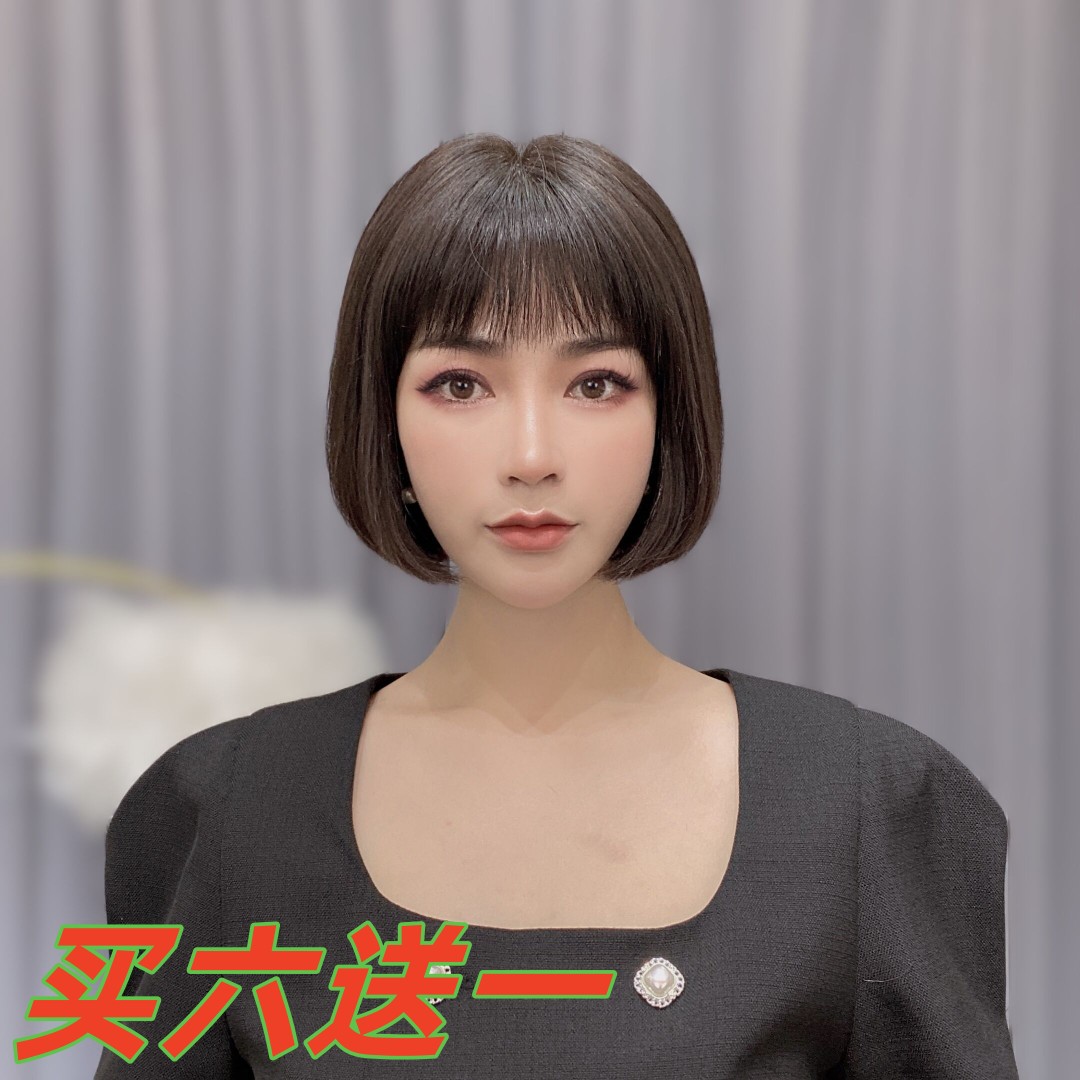 时尚减龄波波头全真发手工钩织假发头顶自然大面积仿真头皮