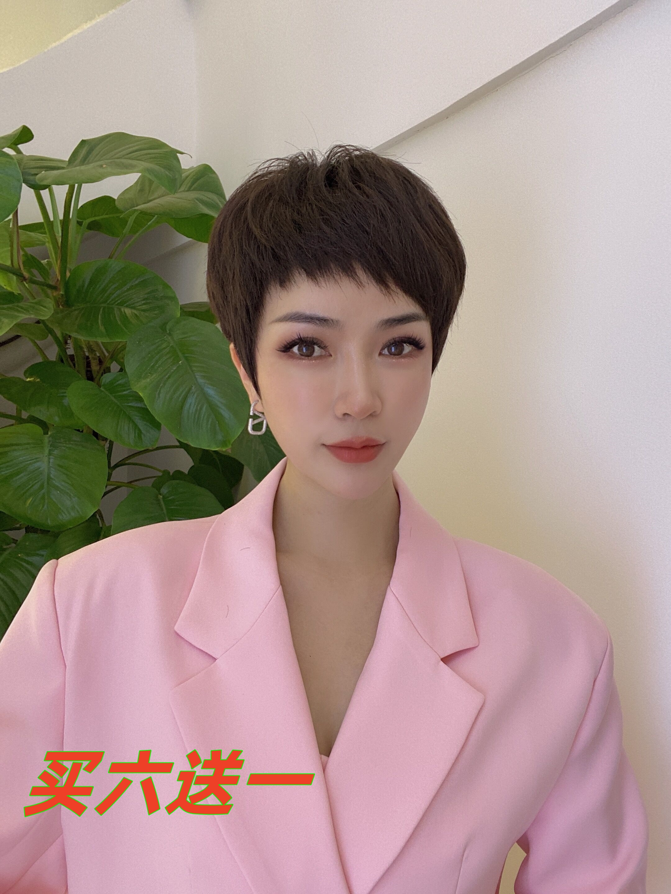 超短自然直发全真发纯手工钩织逼真透气轻薄舒适魅力品质假发