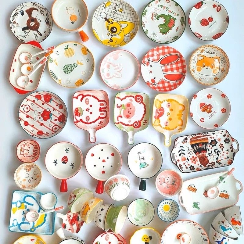 C微瑕陶瓷碗碟套装网红饭碗盘子面碗创意餐具套装日式餐具ins福袋