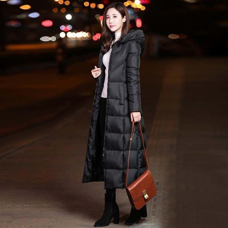 反季清仓羽绒衣女士加长款过膝羽绒服女装韩版连帽修身加厚