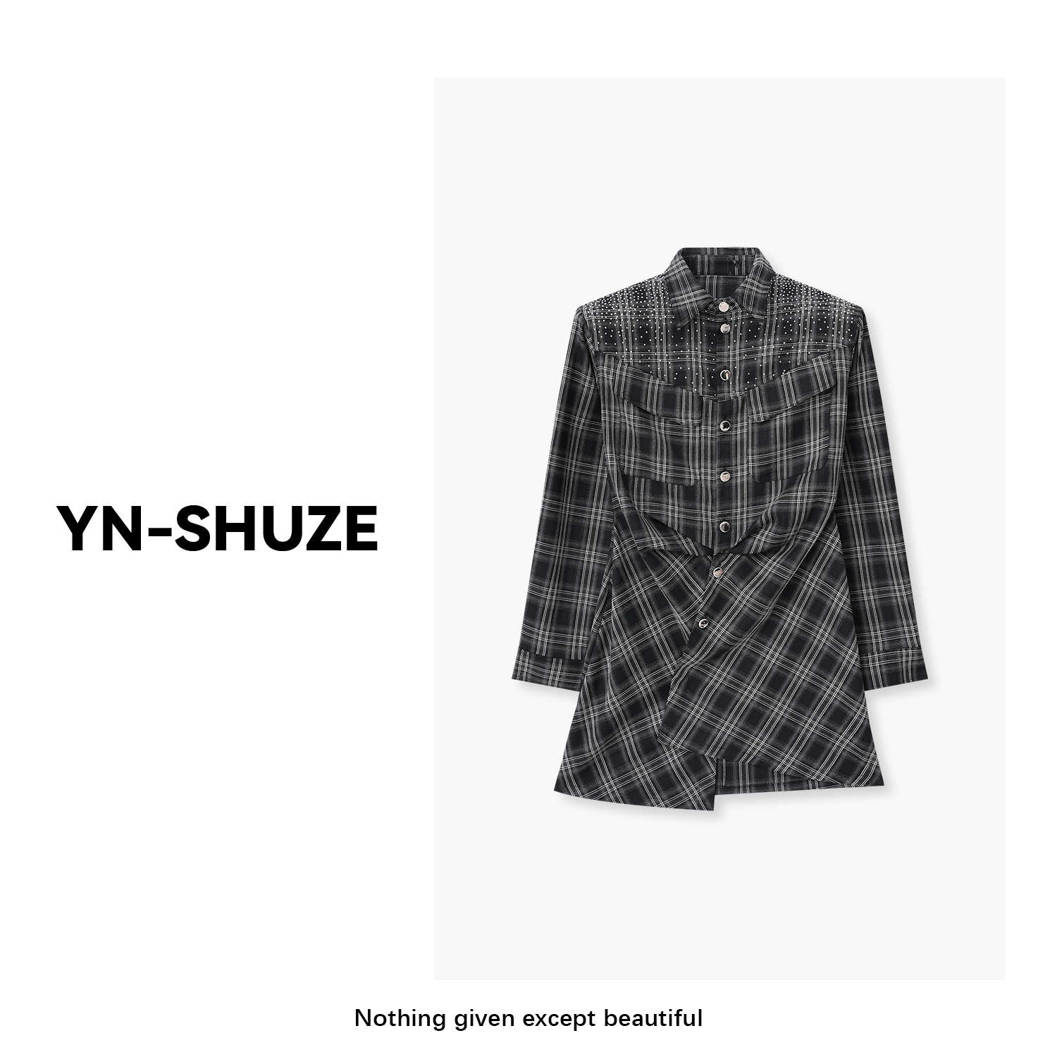 YN-SHUZE【秋意格调】设计师嵌钻翻领收腰长袖衬衣SZ-YNB-L650