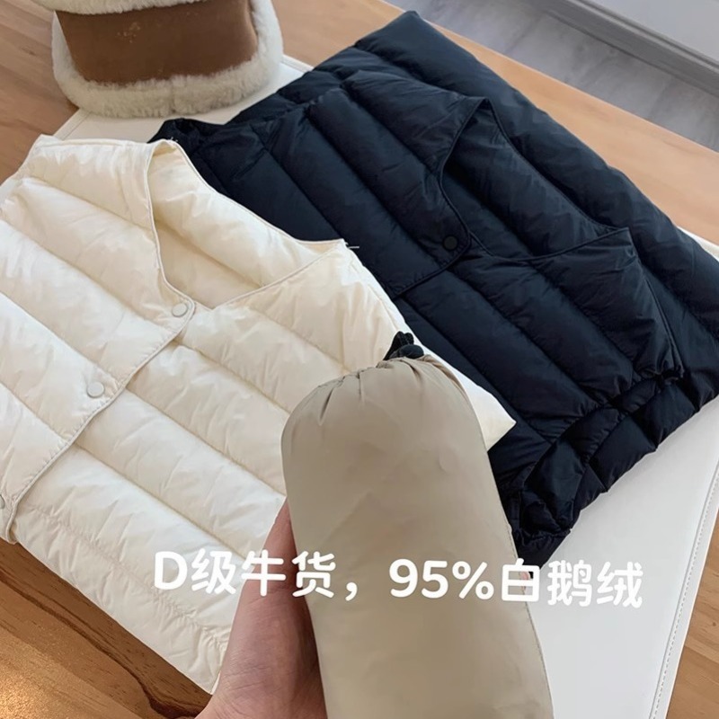 【高端】95%白鹅绒女式轻薄羽绒马甲短款修身轻便薄款背心内搭