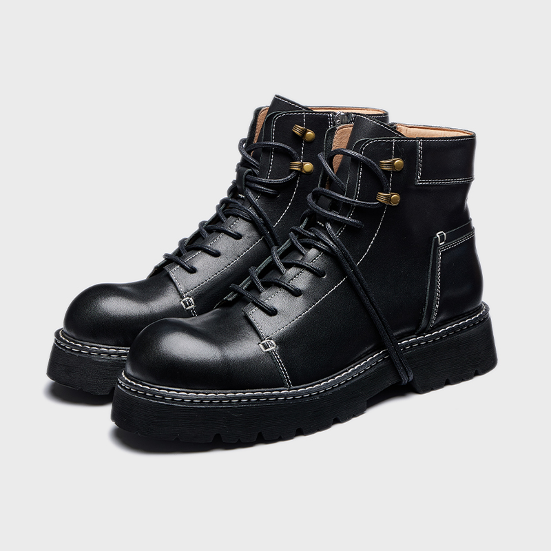 厚底德比男士马丁靴中邦秋冬新款设计师牛皮圆头休闲复古工装靴