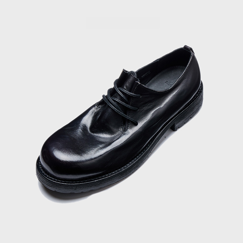 马皮男士休闲皮鞋固特异真皮百搭商务英伦风圆头黑色系带时尚低帮