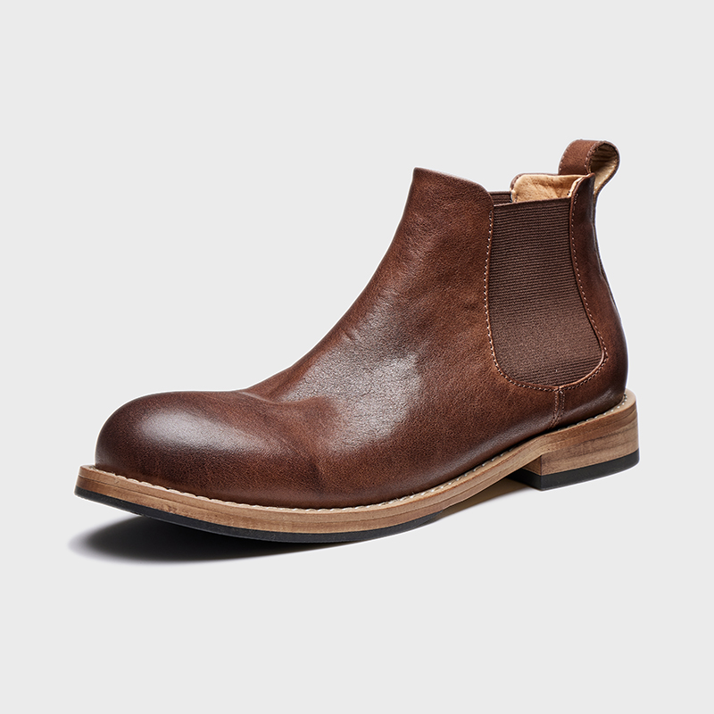 秋冬切尔西短靴男士英伦风百搭休闲高帮马丁靴子真皮复古手工鞋