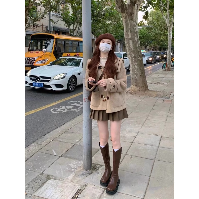 YBN6783秋冬季小洋装穿搭学院高级感小个子小香风复古毛呢外套女