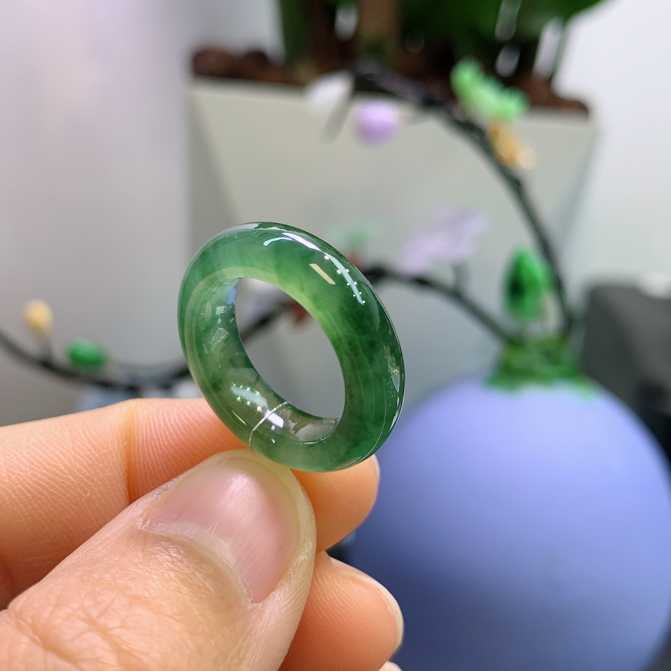 9圈口缅甸天然翡翠A货冰满绿戒指300#