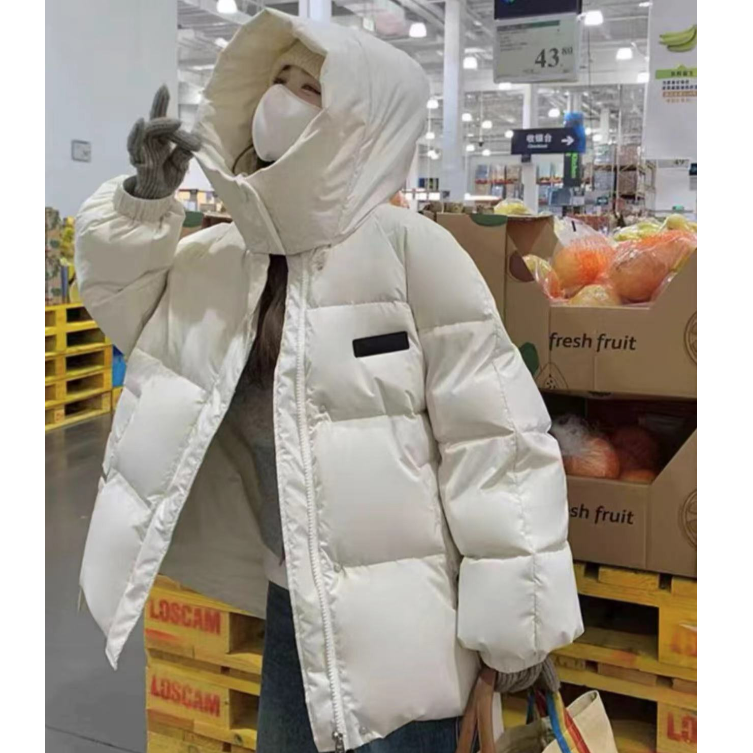 NICE圈圈、简约连帽小标牌高级感百搭棉服A910