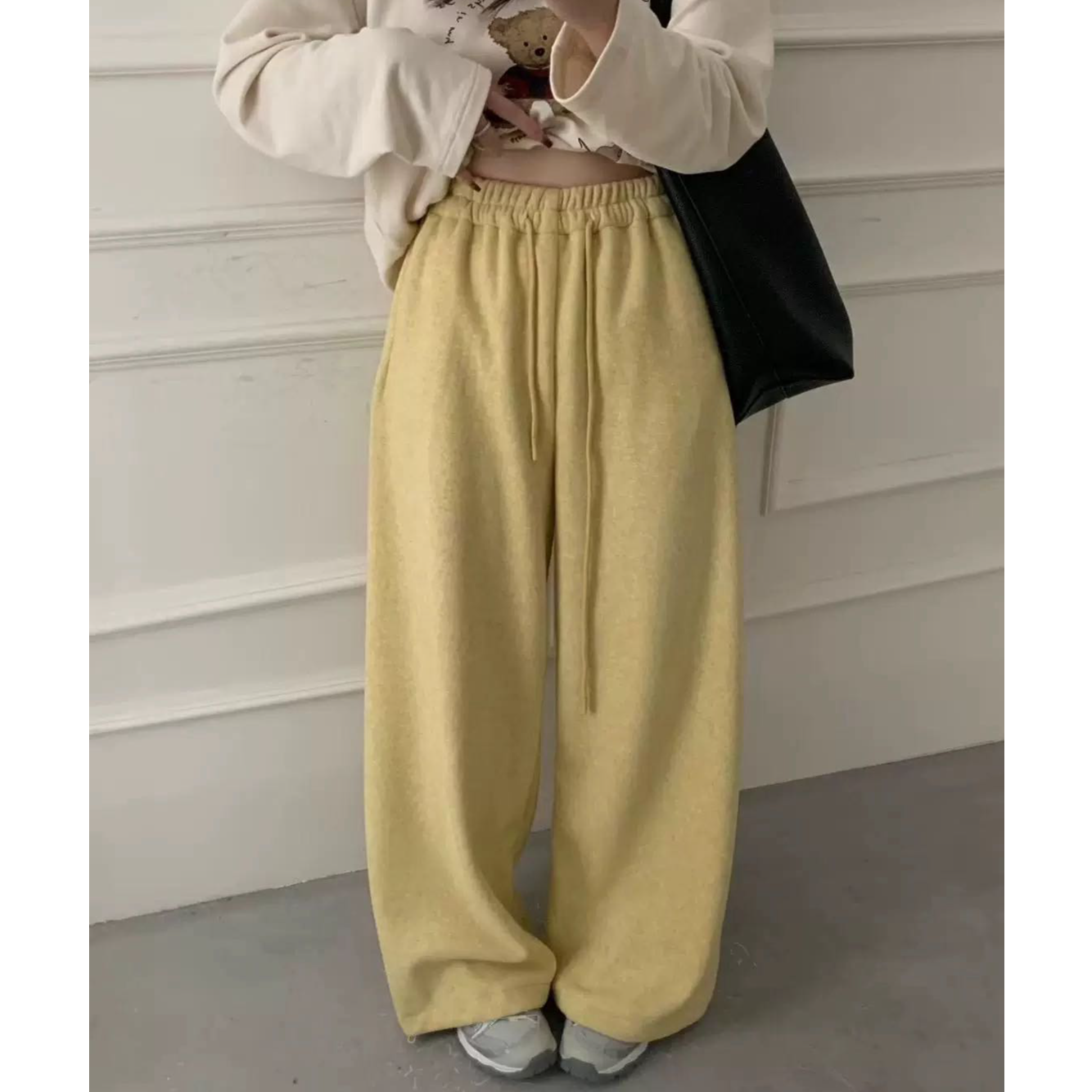 NICE圈圈/软糯羊绒纯色加绒加厚裤脚抽绳质感休闲裤A163