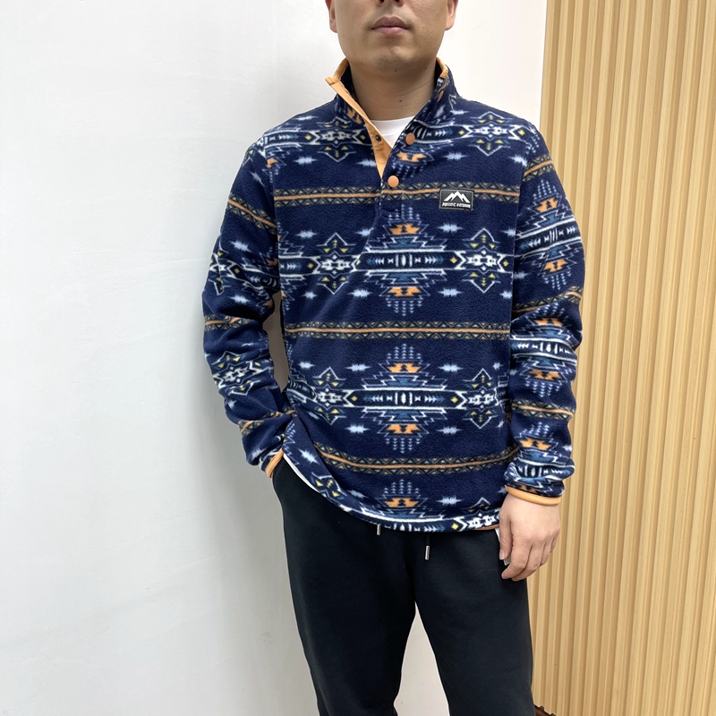 北美民族风男女情侣款半纽扣双面摇粒绒抓绒衣保暖卫衣