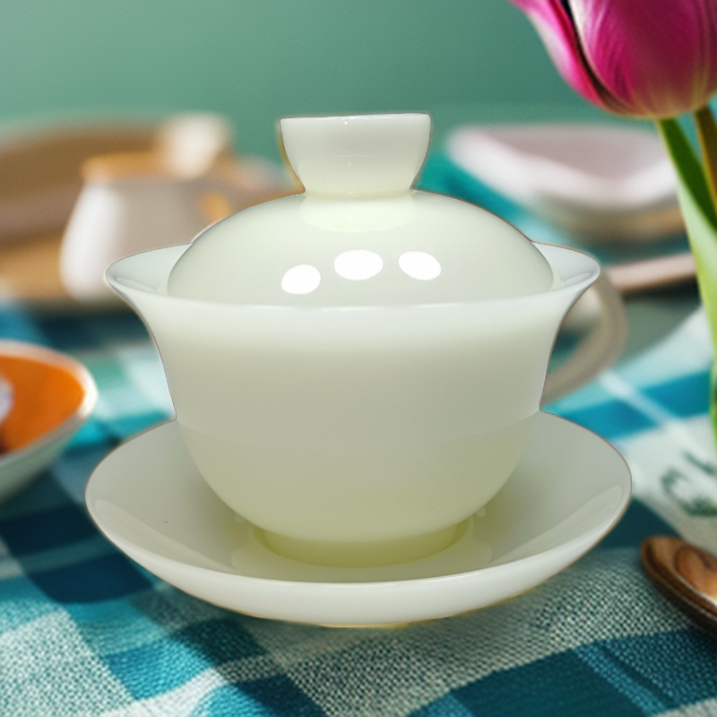 德化冰玉瓷“君子如玉”三才盖碗150容量高档瓷盖碗盖碗陶瓷