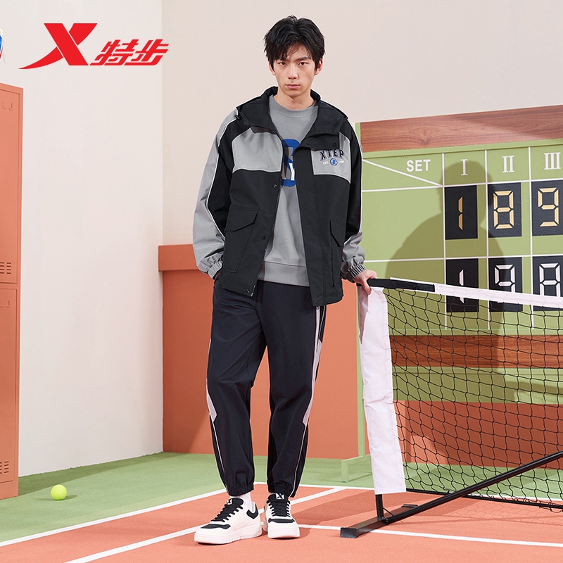 特步双层风衣男2024春季新款百搭宽松时尚梭织薄外套976129150497