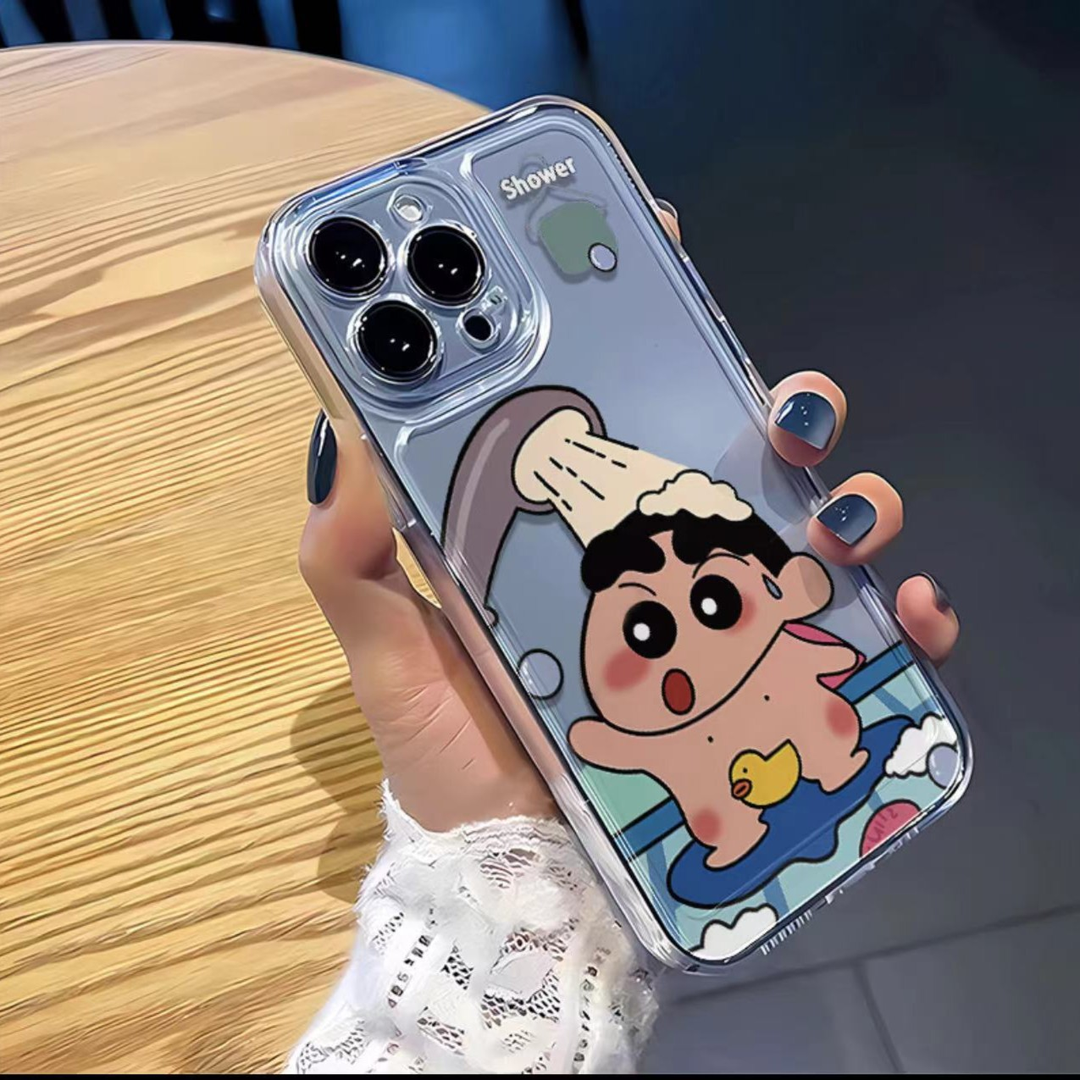 洗澡小新苹果15pro/vivo/oppo/小米卡通创意全包防摔透明手机壳