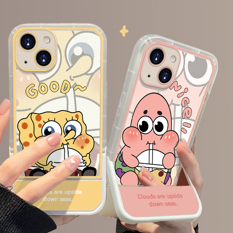 iPhone15全包手机壳苹果13支架12还海绵宝宝卡通XR防摔11新款7P软
