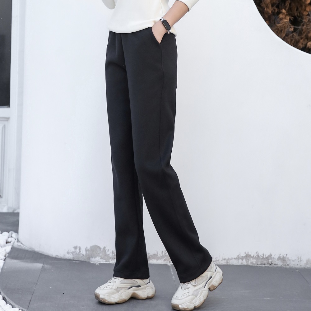 金六指冬季宽松舒适直筒裤时尚塑形加厚百搭防寒高腰垂坠感直筒裤