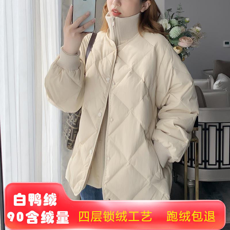 雅鹿2024年新款冬季羽绒服女短款韩版小个子翻领小香风白鸭绒高档