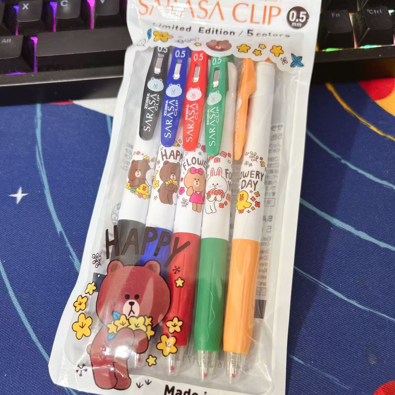 076袋装成套斑马中性笔JJ15布朗熊0.5可妮兔学生限量版彩色限定笔