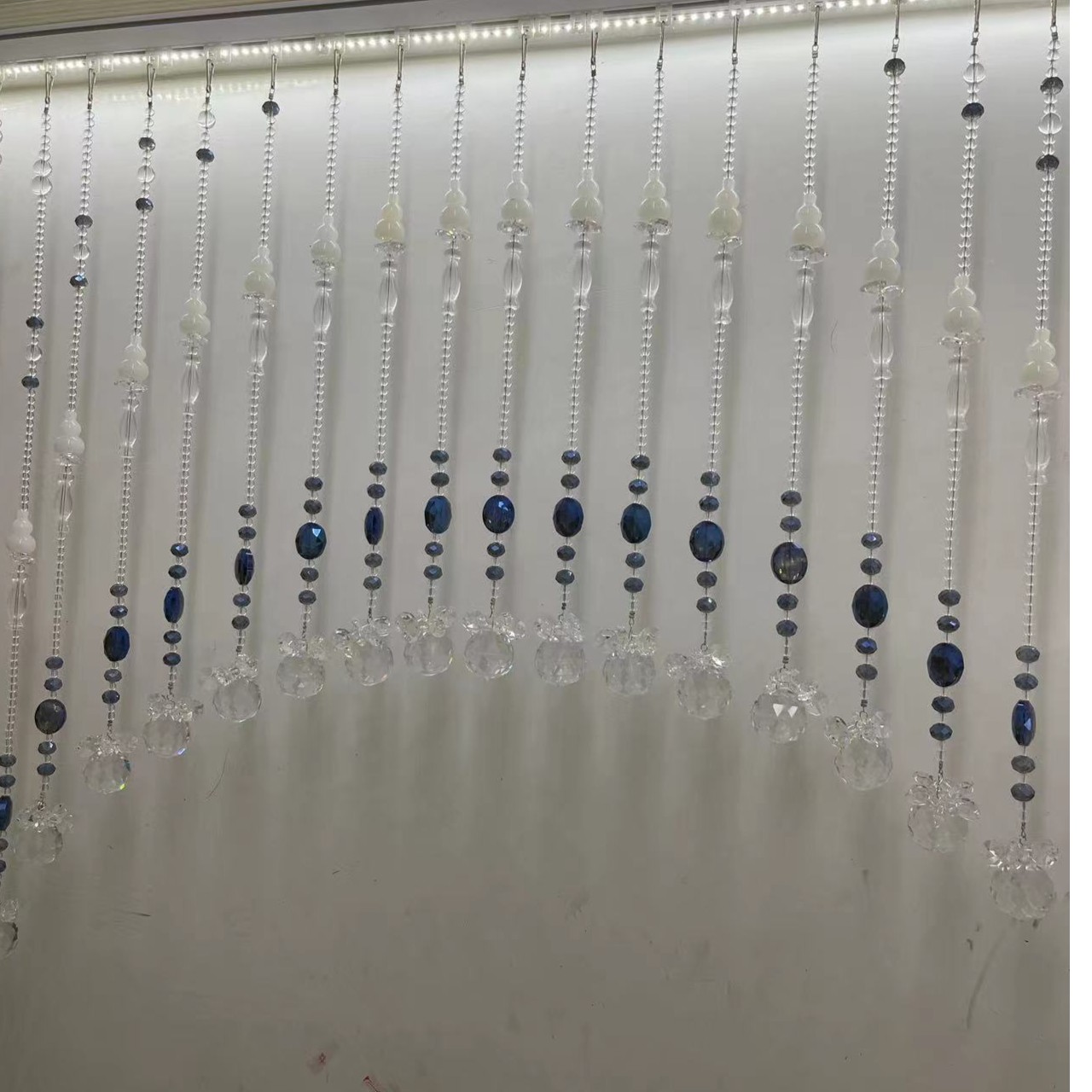 进口彩蓝聚宝盆平安玉百葫芦水晶帘