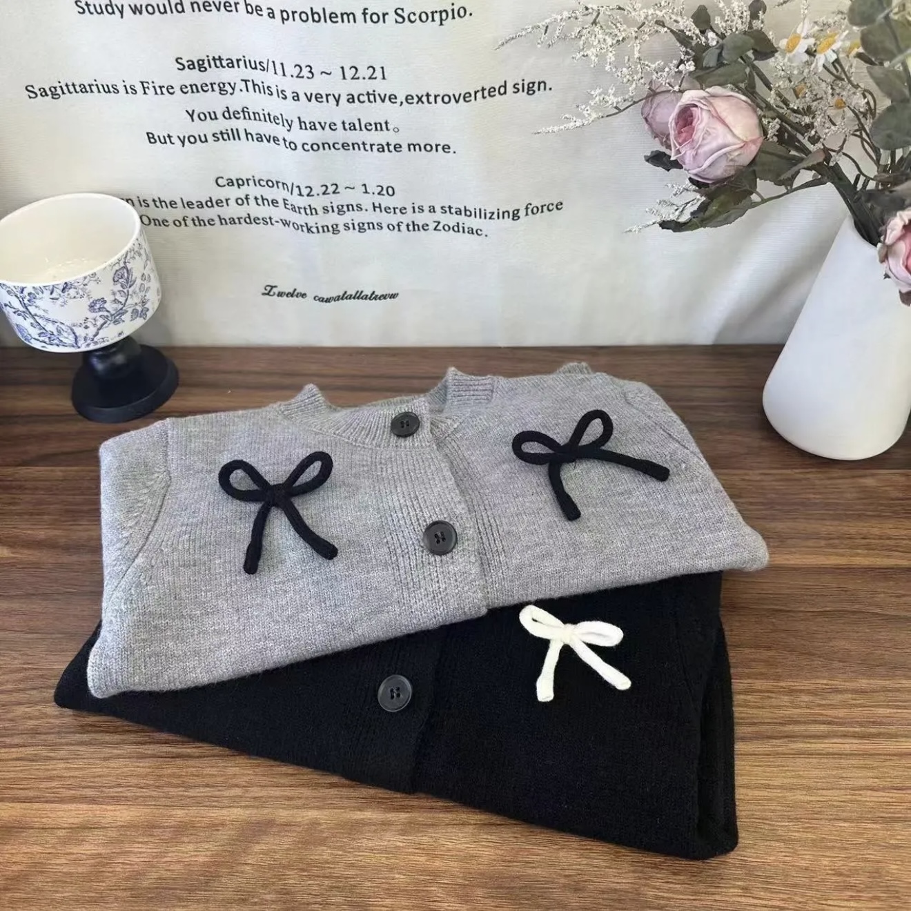 女童毛衣开衫加厚外套童装儿童蝴蝶结软糯针织衫秋冬宝宝圆领上衣
