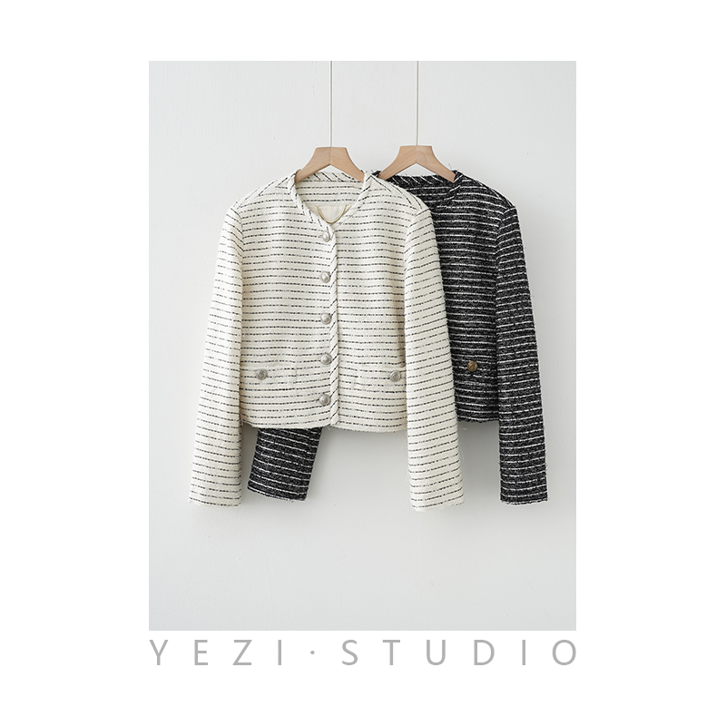 【折】【巴黎】薄款羊毛混纺色织粗花呢小香外套24110702