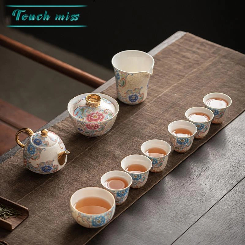 Touch Miss手工银掐丝茶壶陶瓷三才盖碗公道杯品杯功夫茶具套装