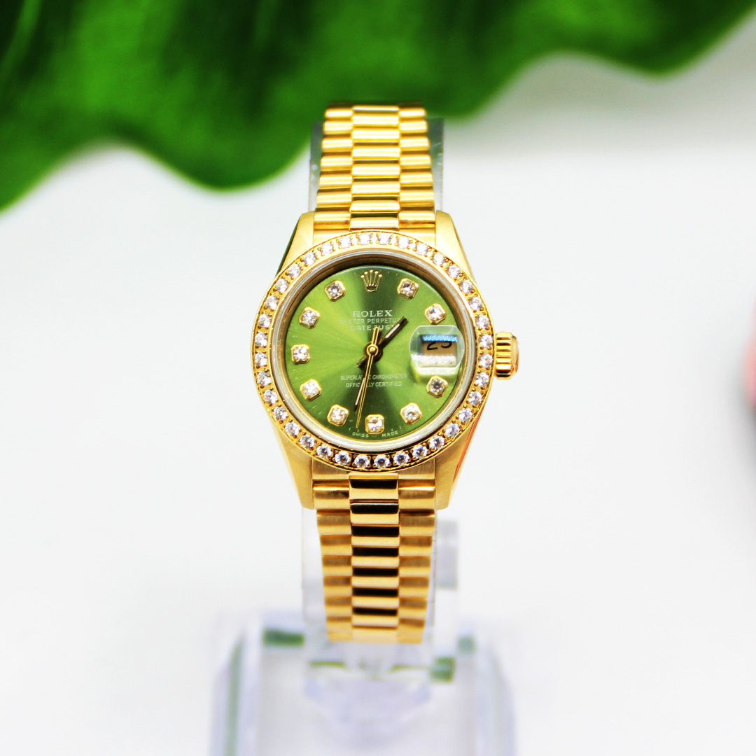 95新 Rolex/劳力士 女装日志69178绿盘后钻/26mm/参考258700