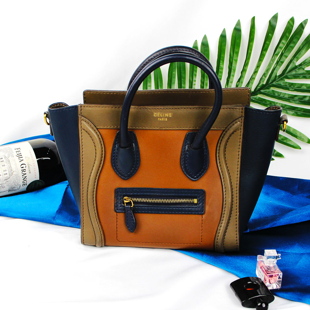 95新 Celine/思琳 赛琳/Celine  赛琳拼皮笑脸小号 单肩包