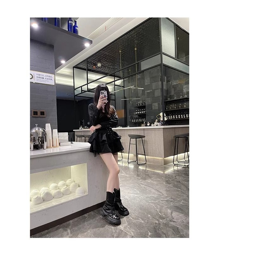 马丁靴女厚底雪地靴女款2023新款大头短靴女小个子款裤管靴堆堆靴