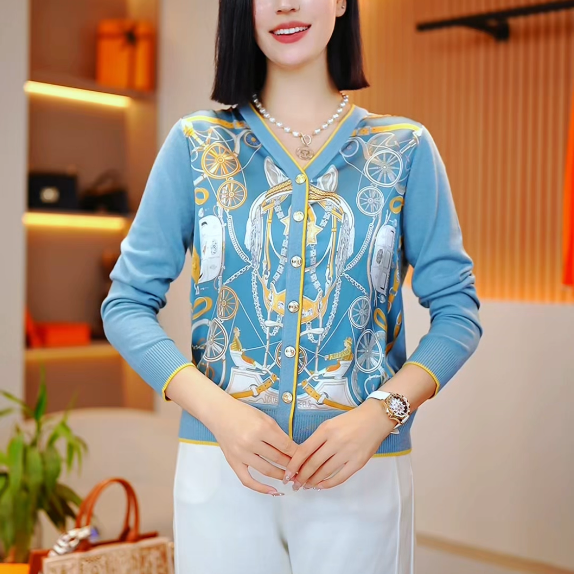 2025春季新品长袖休闲女士复古印花百搭洋气显瘦拼色外套-273五店