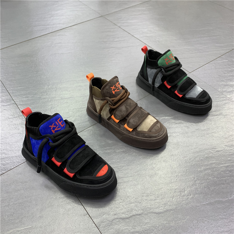 棉鞋男冬季加绒魔术贴高帮板鞋男高端运动休闲面包鞋男丑萌大头鞋