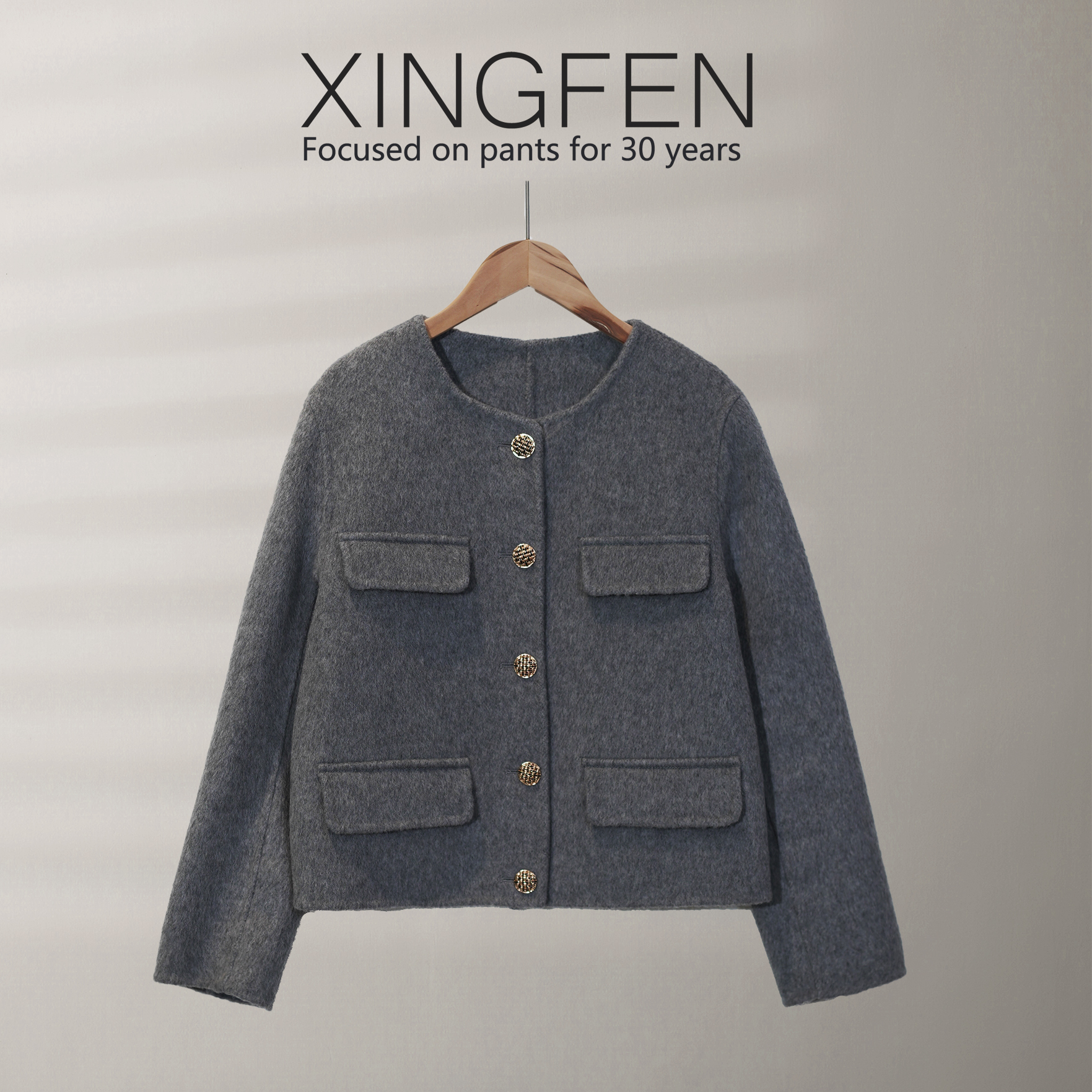 小香风外套女毛呢圆领西装2023秋季新款毛呢小众短款上衣