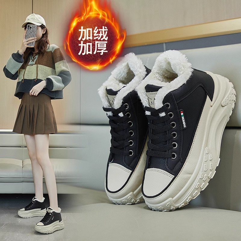 秋冬季休闲显脚小加绒老爹鞋女时尚新款冬季加厚保暖大棉鞋防