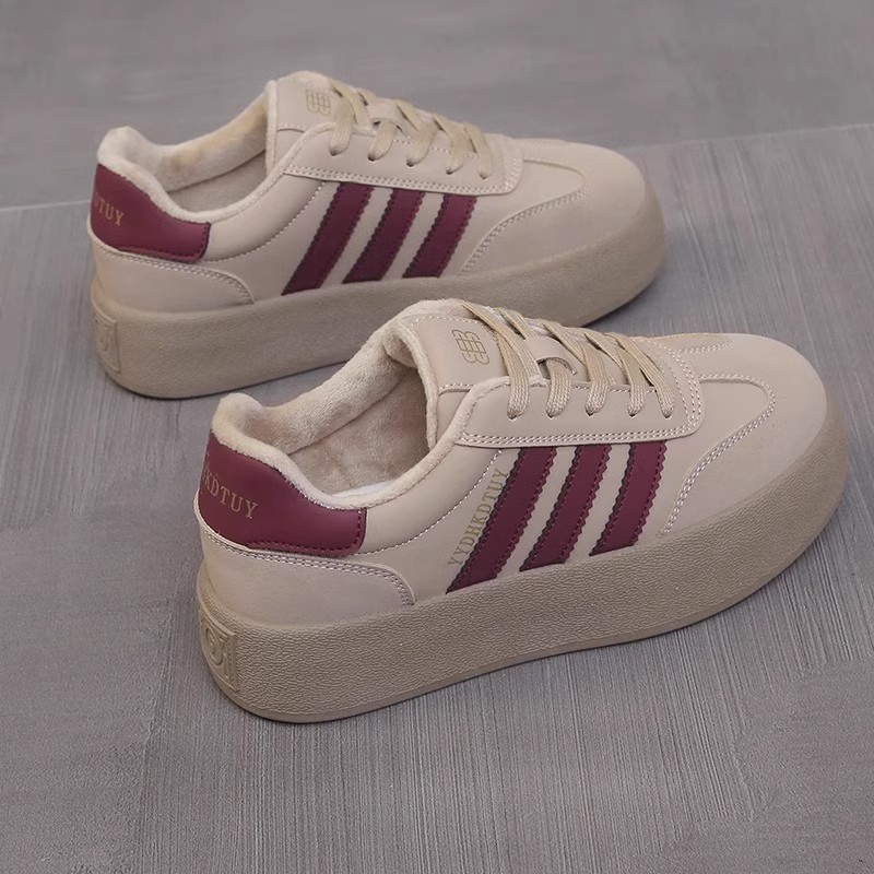 秋冬季休闲加绒女鞋复古德训鞋2023年秋冬季新款ins韩版厚底