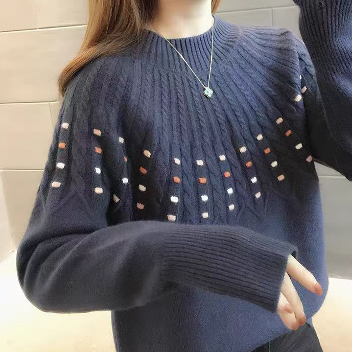 良玉推荐彩色点点麻花毛衣