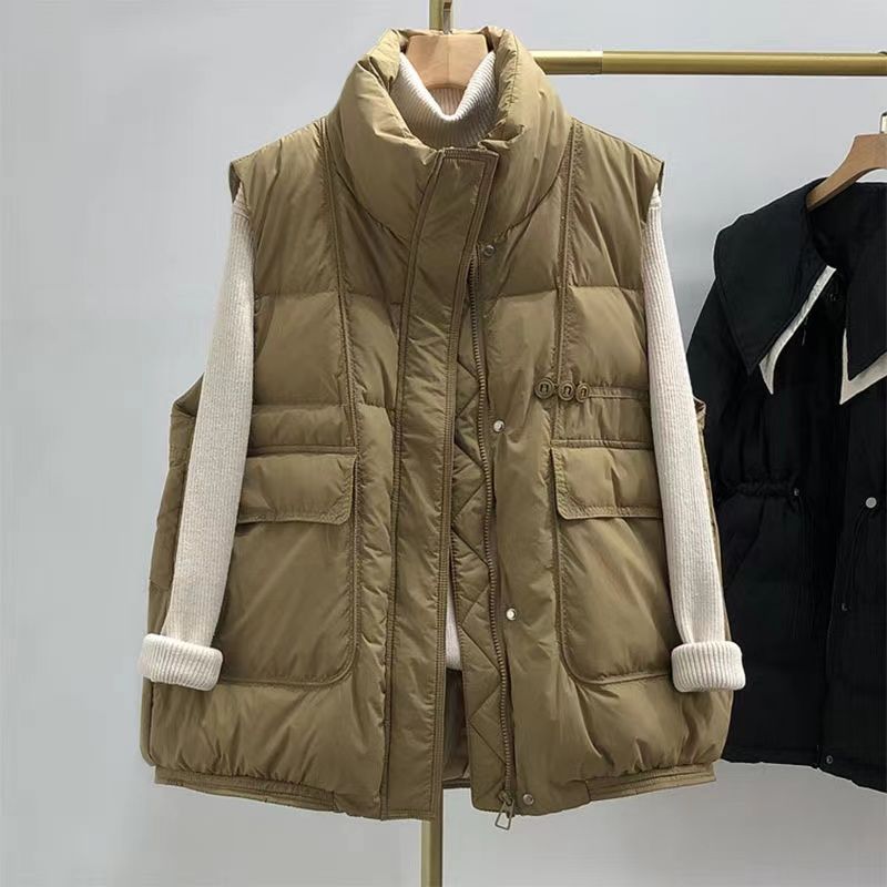 羽绒服2023棉服三粒扣大口袋立领马甲女秋冬新款百搭保暖保暖马夹