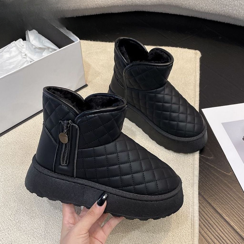 加绒雪地靴女防水防滑保暖2023秋冬季新款皮毛一体短筒加厚短靴