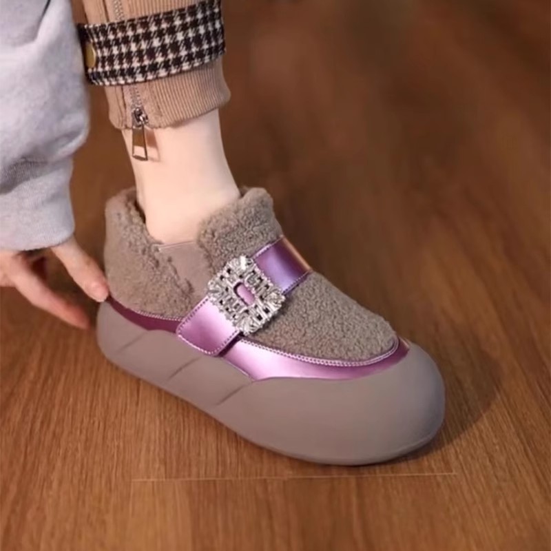 欧洲站厚底高帮鞋女2023新款冬加绒保暖网红增高休闲运动毛毛棉鞋