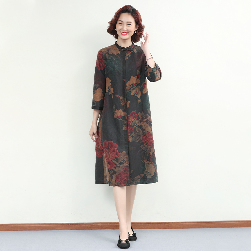 DF035-1高端香云纱真丝连衣裙新款女气质桑蚕丝宽松连衣裙风衣春