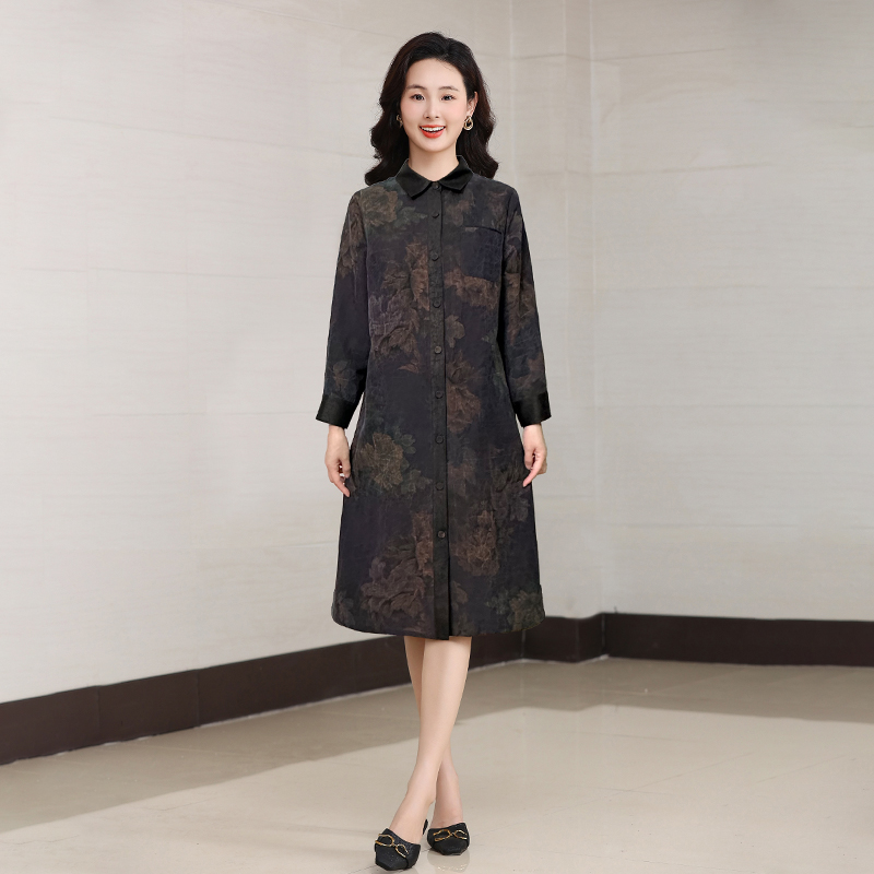 D24L0923龟裂纹香云纱宽松连衣裙真丝桑蚕丝气质两面穿风衣裙