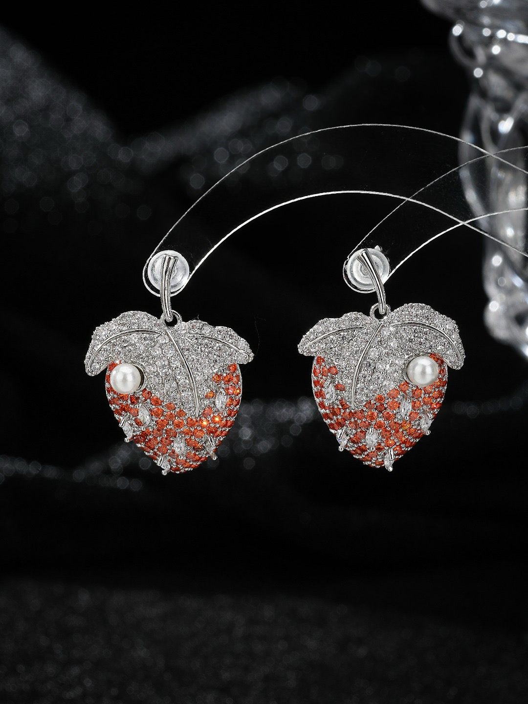 铜合金合成锆石耳饰 3519《草莓》轻奢耳饰