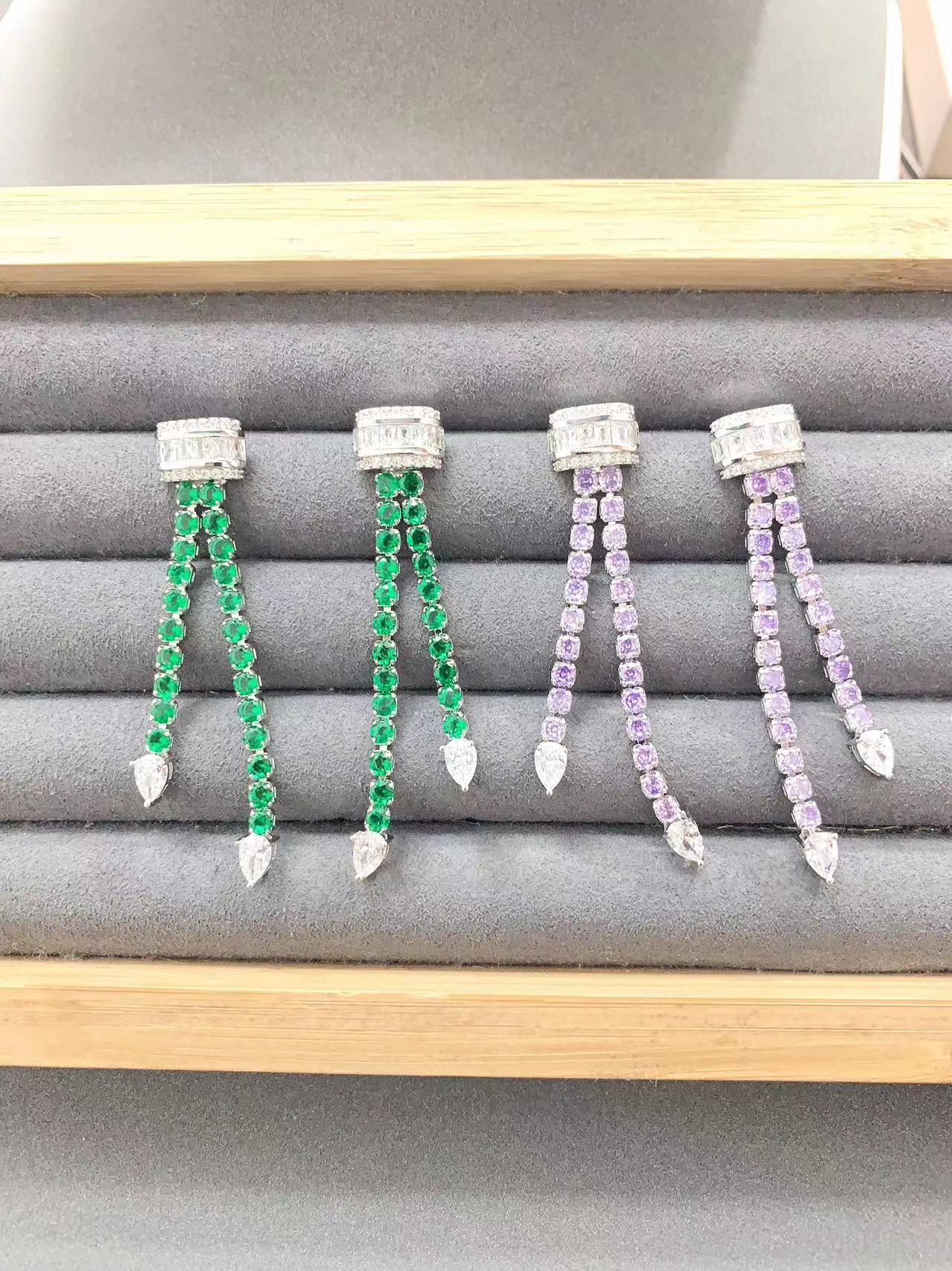 铜合金合成锆石耳饰 4547【山岳不止】轻奢耳饰