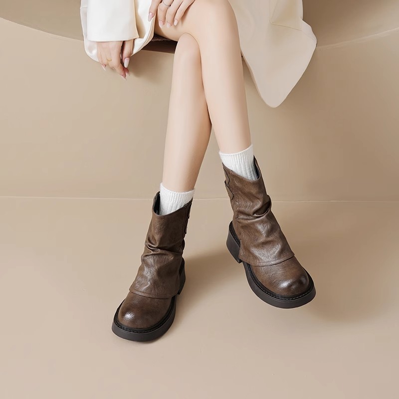 美拉德马丁靴女短靴2025新款爆款厚底初秋季棕色英伦风复古堆堆靴